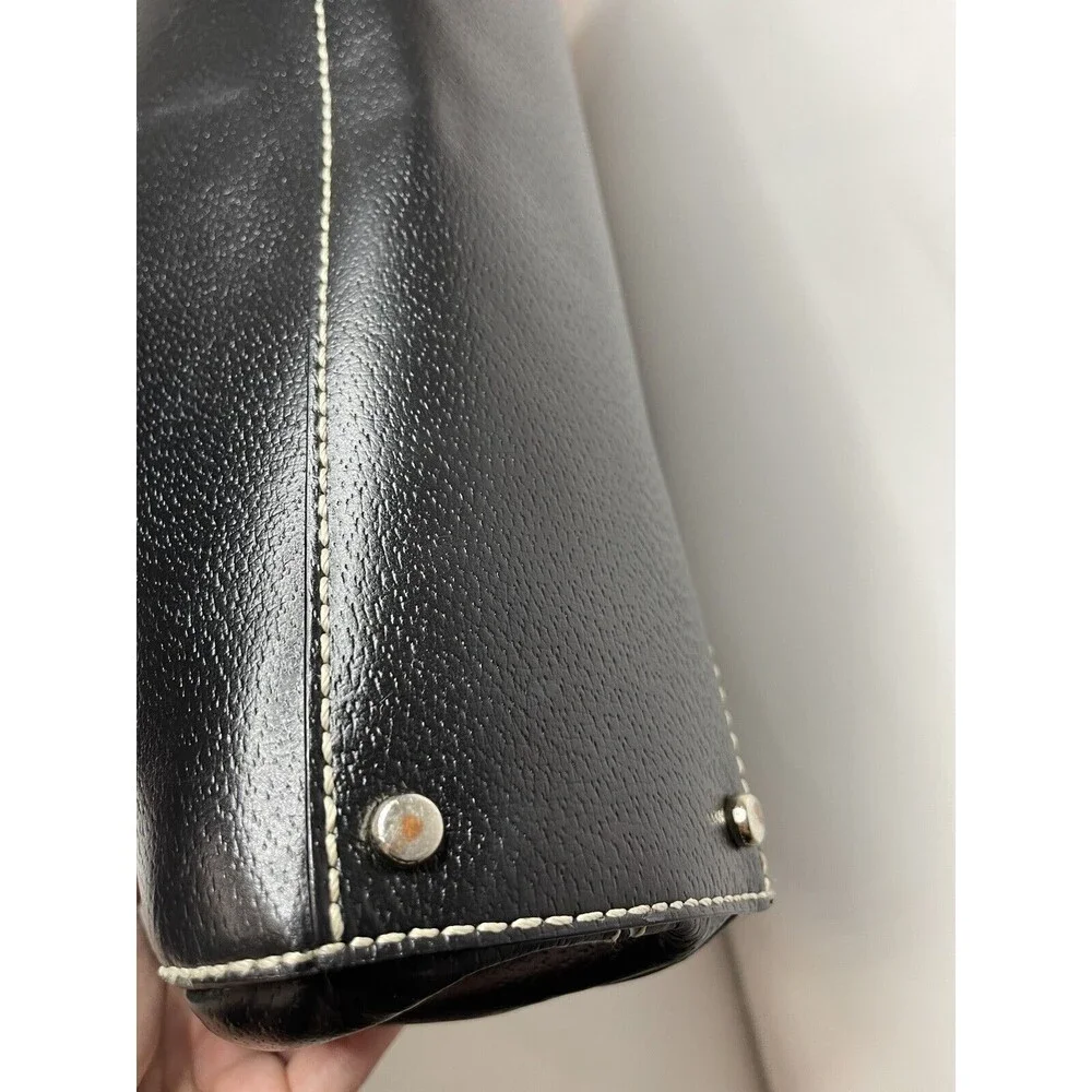 Kate Spade New York Black Pebble Leather Zipper Tote Bag Classic Purse Polka Dot